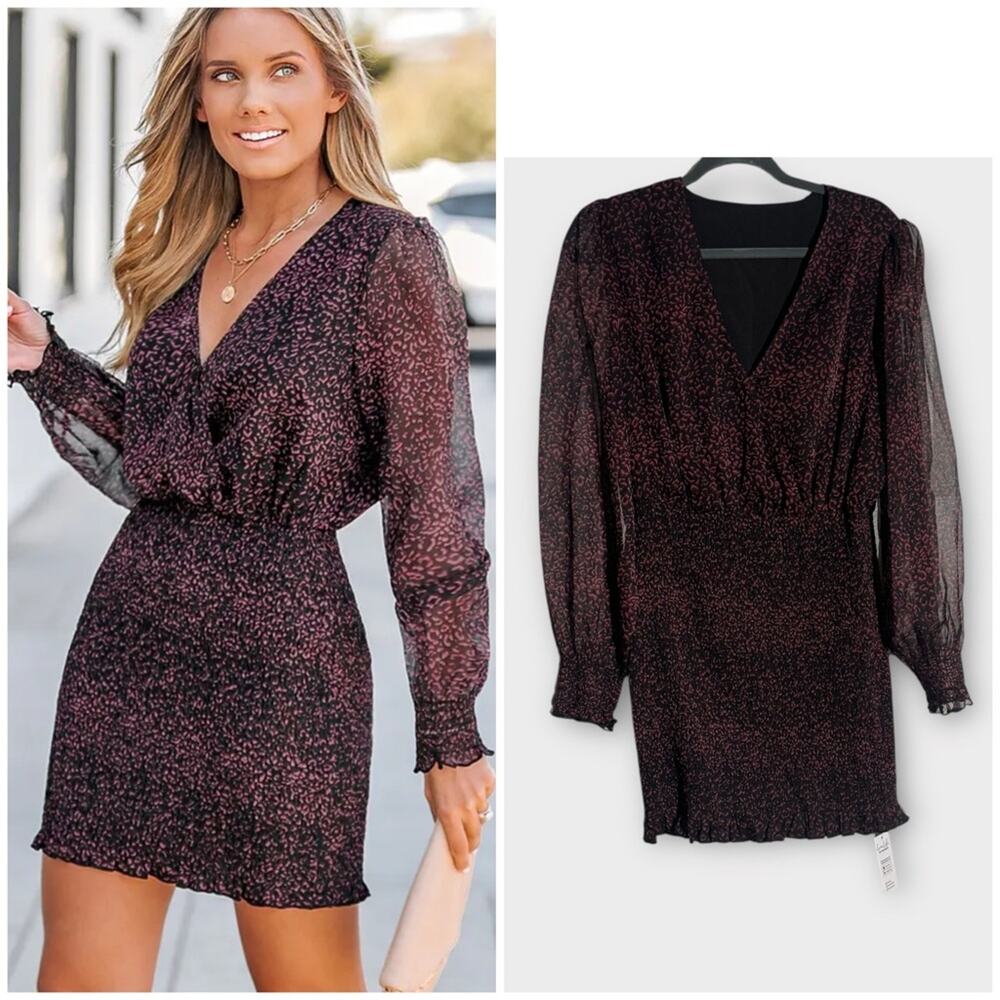 NEW Cupshe Overlap Collar Smocking Dress, Large
